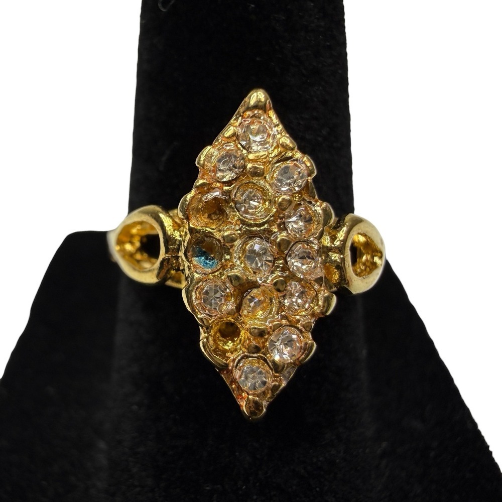Stunning 18K GE Gold Marquise Style Diamond Gem Cluster Ring Jewelry Size 6